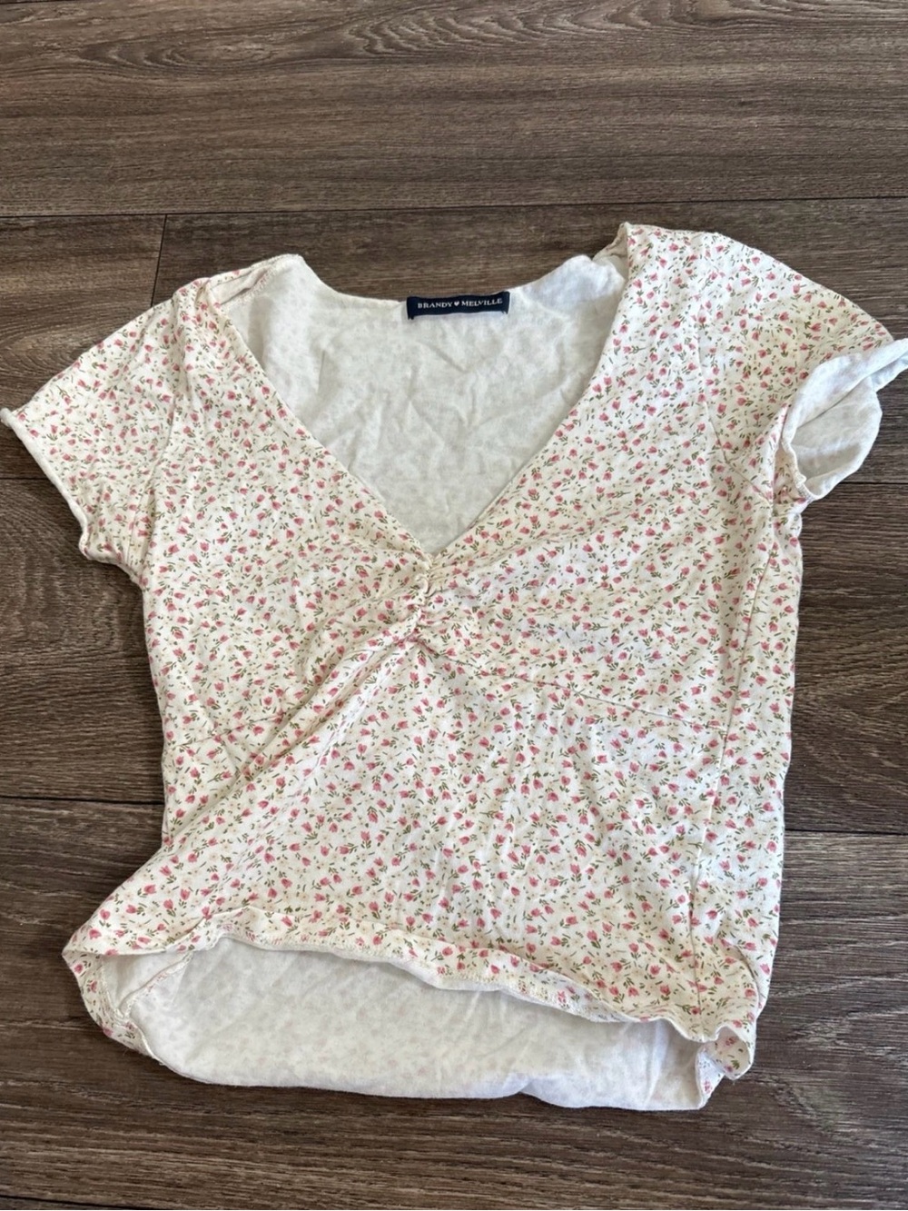 Brandy Melville Cream Top with Pink Floral Print
